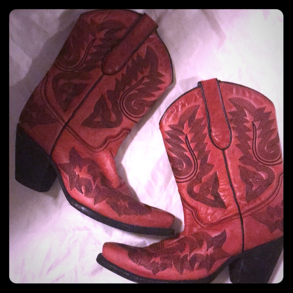 Auth. Red sz7 Red leather CORRAL BOOTS